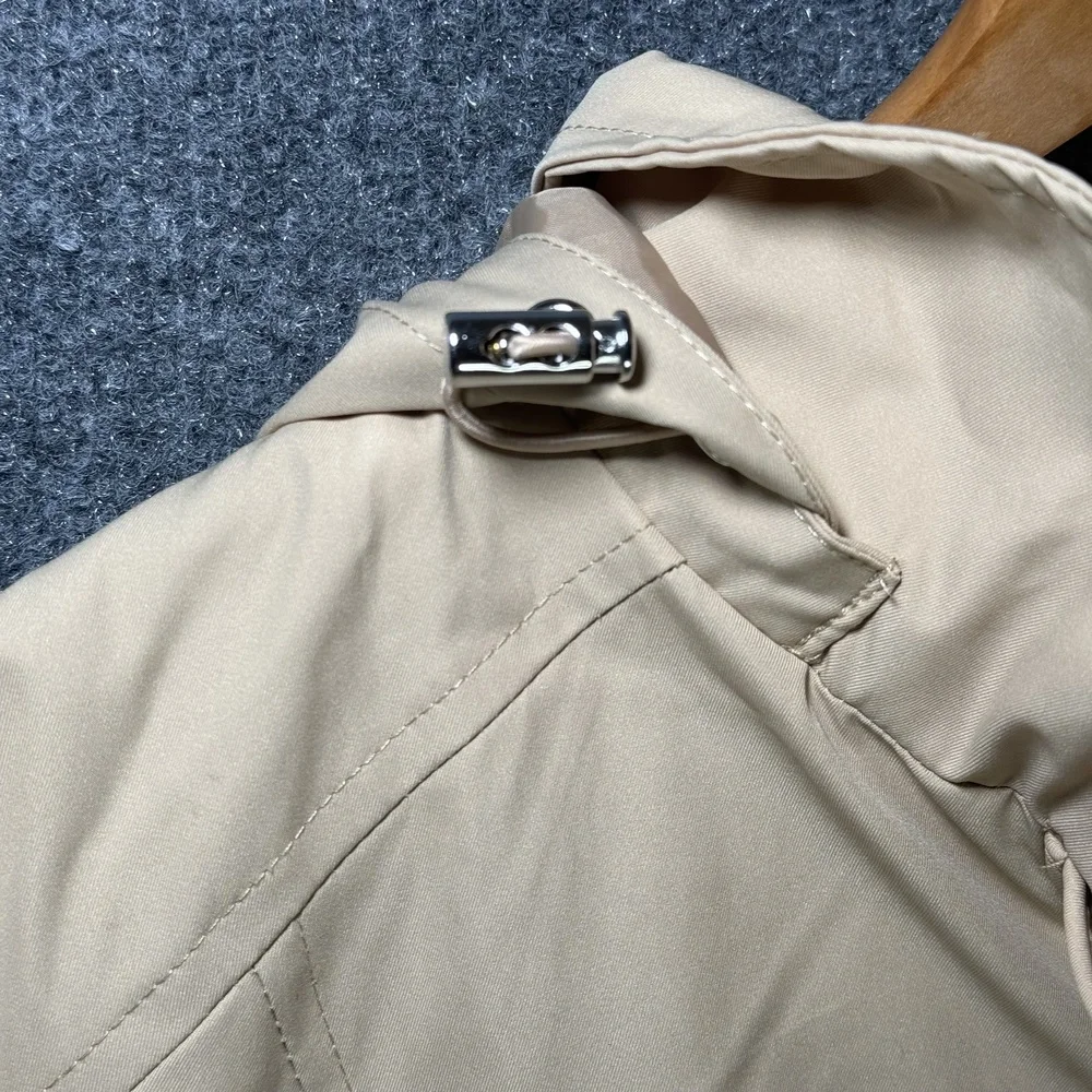 Lands End Raincoat Womens Large Hooded Zip Snap Front Mid Length Jacket Beige - Picture 6 of 15